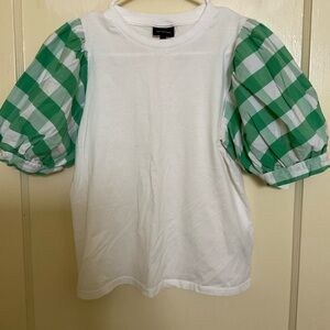 Who What Wear White and Green Gingham Blouse